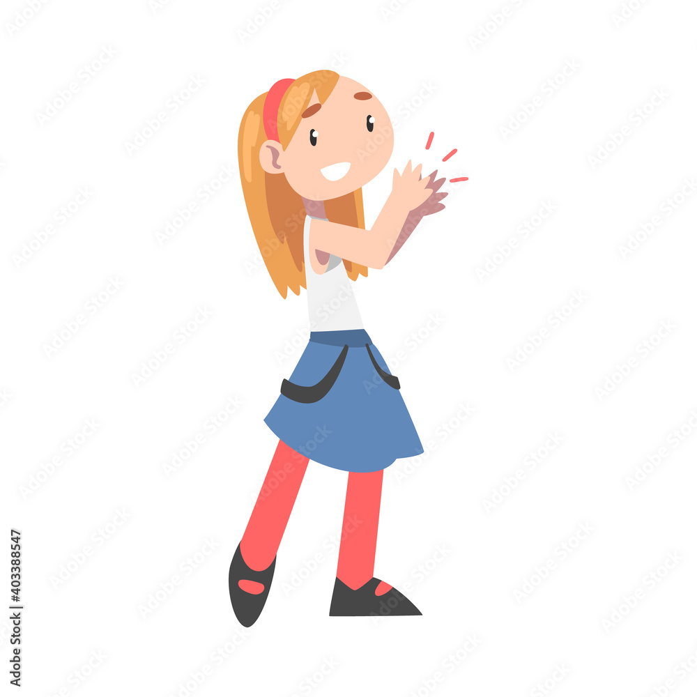 Happy Little Girl Clapping her Hands, Smiling Kid in Dress Applauding Expressing Enjoyment, Appreciation, Delight Cartoon Style Vector Illustration Happy Little Girl Clapping her Hands, Smiling Kid in Dress Applauding Expressing Enjoyment, Appreciation, Delight Cartoon Style Vector Illustration