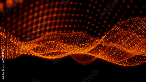 Sound Wave Vizualisation concept. Music audio frequencies represented as High Tech Futuristic Particle Waves. Abstract background. 3D render photo