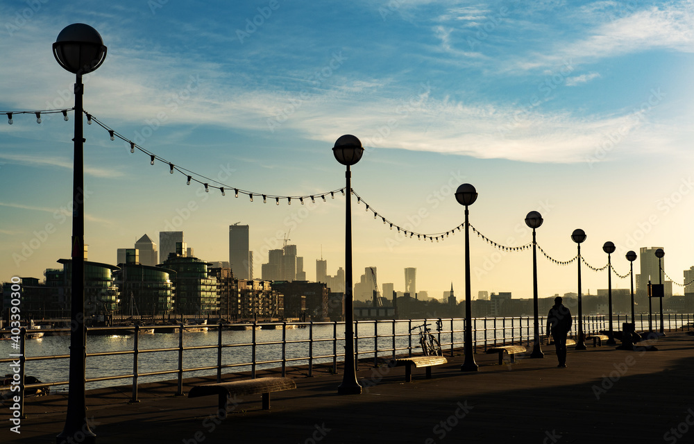 Looking across the River Thames to Canary Wharf