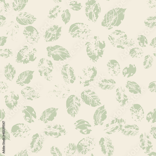 Vector seamless pattern with leaves. Simple stamped leaves