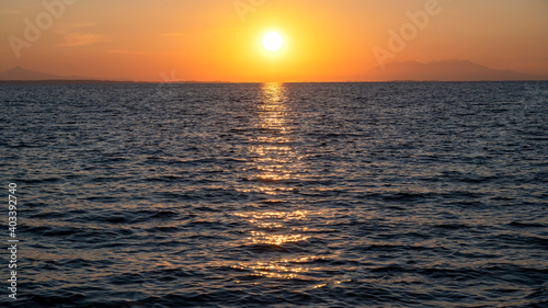 Sunset on the Aegean sea in Greece
