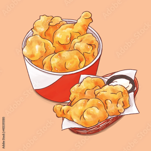 Fried chicken in basket, fast food