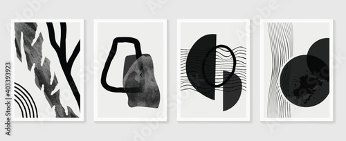Black and white abstract wall arts vector. Hand draw Organic shape design for wall framed prints, canvas prints, poster, home decor, cover, wallpaper. Vector illustration