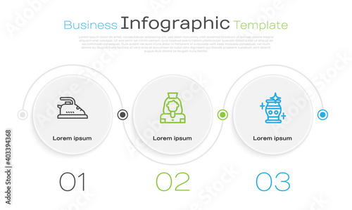 Set line Electric iron, Cleaning lady service and vase. Business infographic template. Vector.