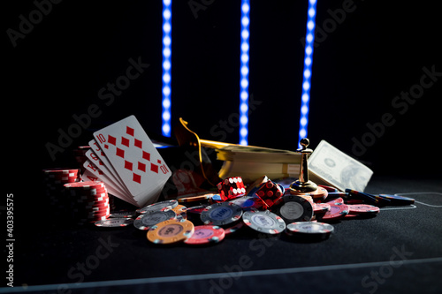 Casino set with Roulette, cards, dice and chips