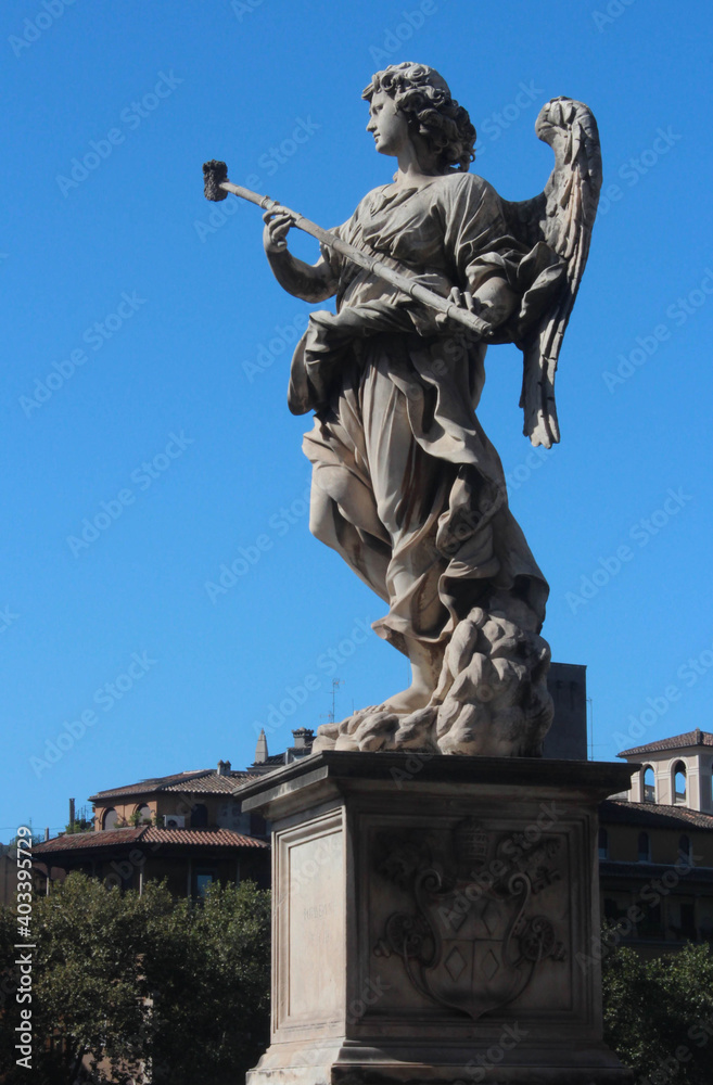 Obraz premium Angel with sponge at at Castel Sant'Angelo,(Ponte Sant'Angelo)It sculptures by Antonio Giorgetti.One of the series of Angels with the Instruments of the Passion on the Ponte Sant'Angelo, Rome,Italy.