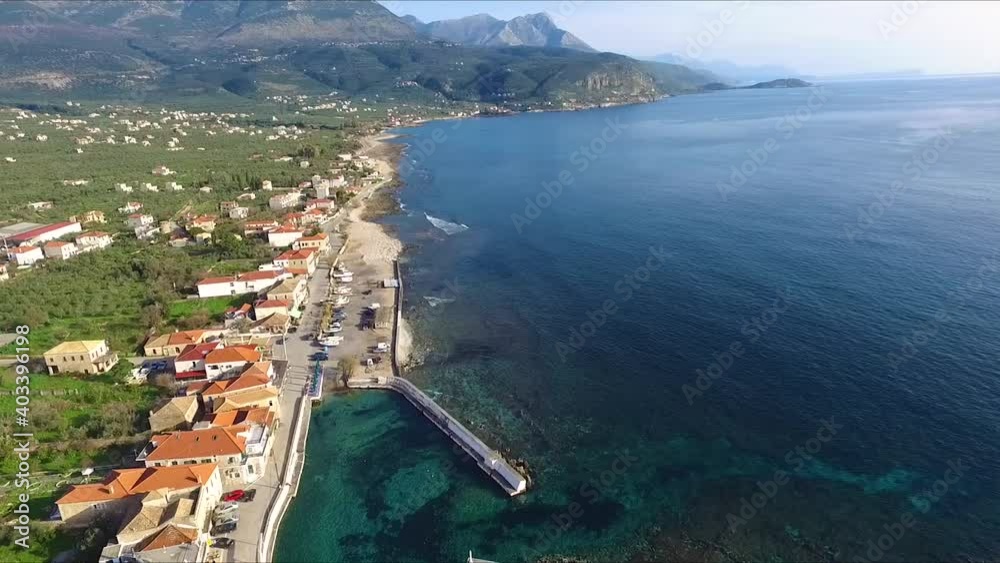 Aerial view, over the coast of the village of Agios Nikolaos, Messenia - GREECE Aerial view, over the coast of the village of Agios Nikolaos, Messenia - GREECE