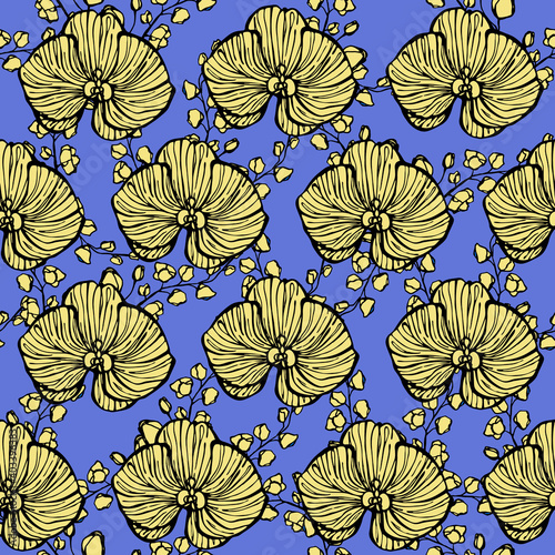 seamless floral pattern  yellow flowers on a blue background