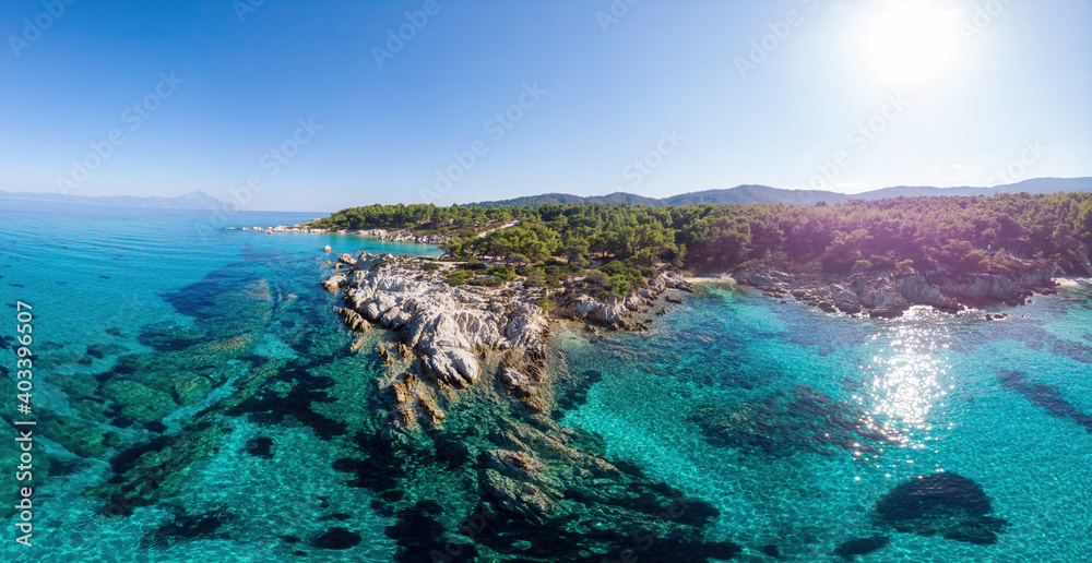 Wide shot of the Aegean sea coast in Greece Wide shot of the Aegean sea coast in Greece
