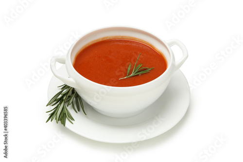 Obraz na plátně Bowl of tomato soup isolated on white background