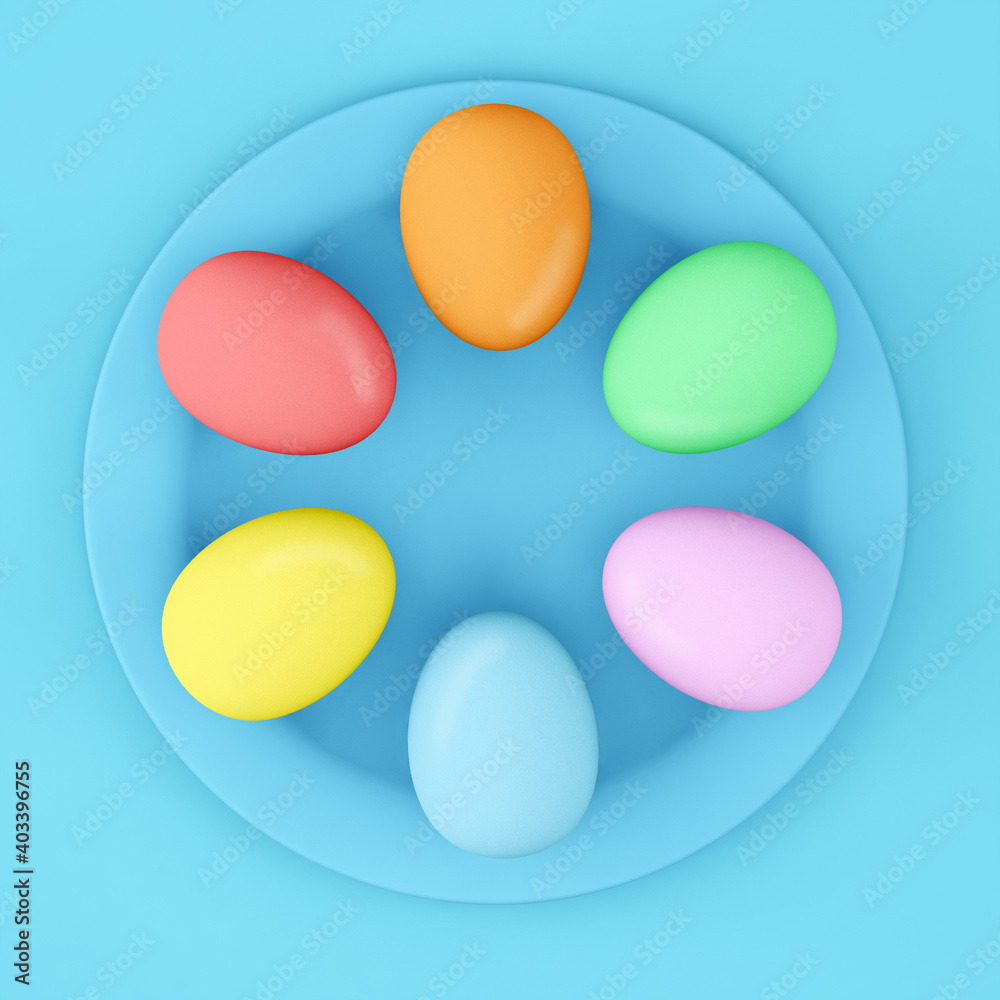 Easter eggs mockup on blue color background