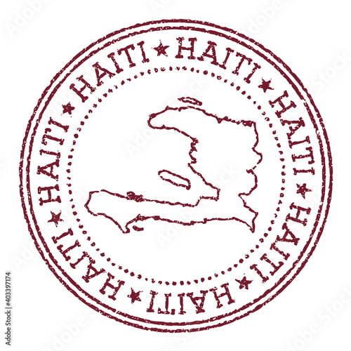 Haiti round rubber stamp with country map. Vintage red passport stamp with circular text and stars, vector illustration.