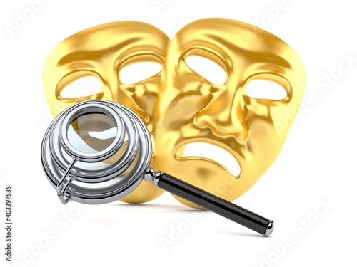 Theater Masks with magnifying glass