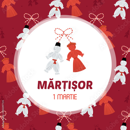 Martisor trinket vector card, illustration. March 1st holiday of spring in Romania and Moldova. photo