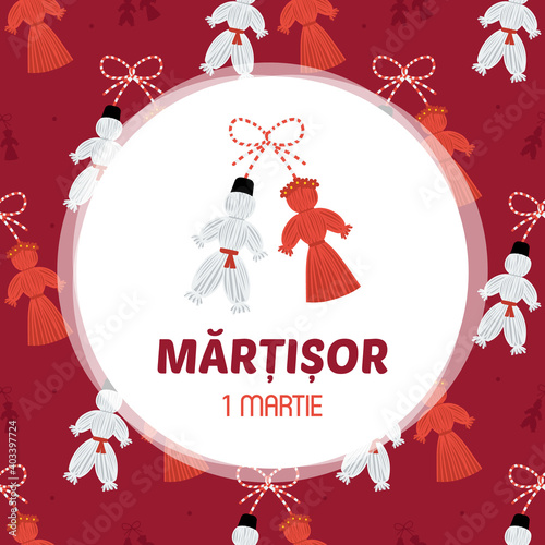 Martisor trinket vector card, illustration. March 1st holiday of spring in Romania and Moldova.