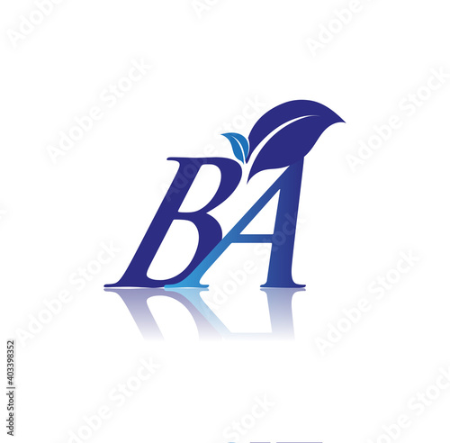 Initial Letter BA With Leaf Logo, colored blue nature and environment logo. vector logo for business and company identity.