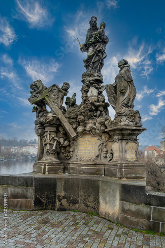 Statue on the famous Charles bridge in Prague, Czech republic