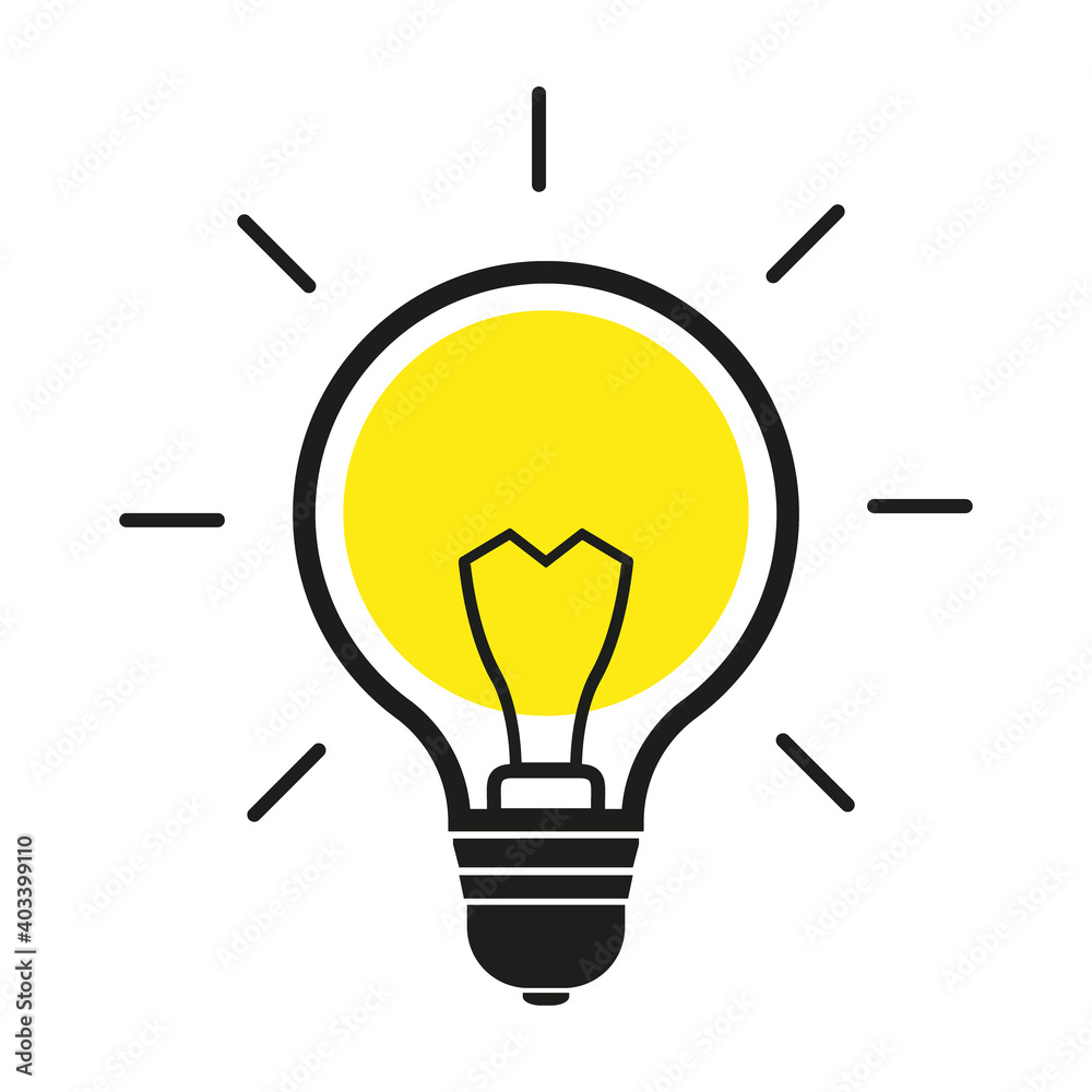 Bright Light Bulb Icon Isolated on White background Bright Light Bulb Icon Isolated on White background