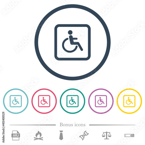Handicapped parking flat color icons in round outlines