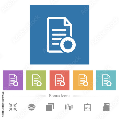 Document certificate flat white icons in square backgrounds
