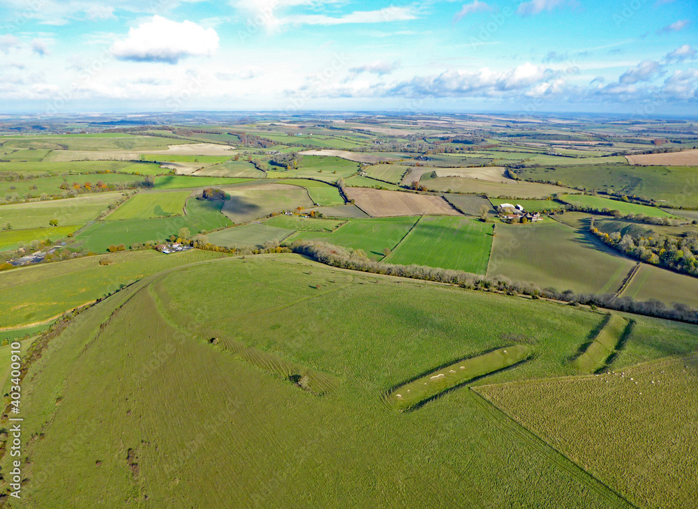 Aerial view of the fields at Monks Down in Wiltshire	