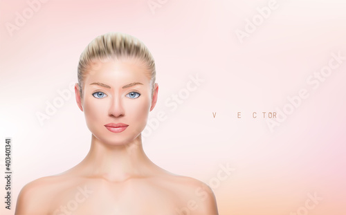 Young blonde woman with smooth skin on a colored background. Mesh
