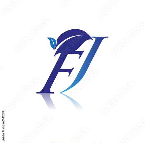 Initial Letter FJ With Leaf Logo, colored blue nature and environment logo. vector logo for business and company identity. photo