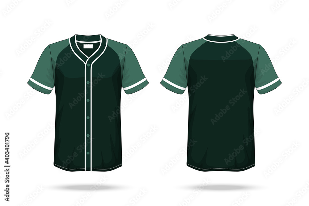 Specification Baseball T Shirt Dark Green Mockup isolated white background , Blank space on the shirt for the design and placing elements or text on the shirt , blank for printing , illustration