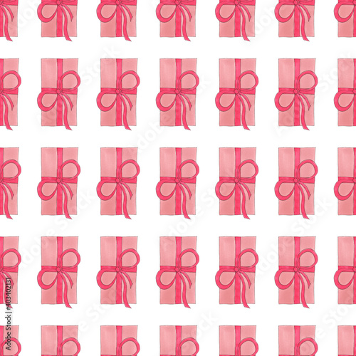 Gift box seamless pattern. Birthday pink background