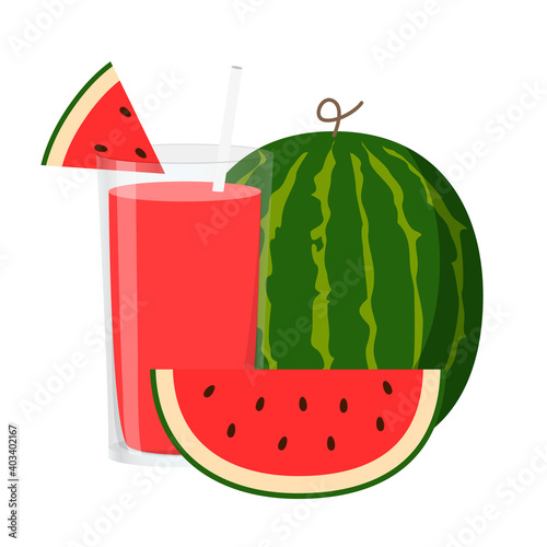 Vector Illustration Flat Watermelon Juice isolated on white background , Juice for Health , Refreshing enjoy the summer , minimal style , Raw materials fresh fruit