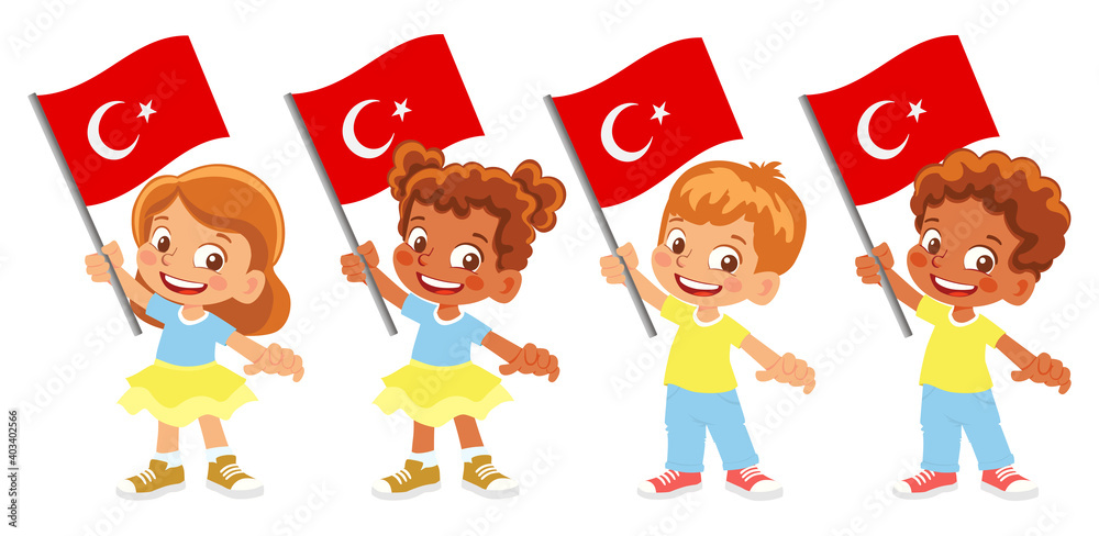 Turkey flag in hand set Turkey flag in hand set