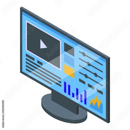 Monitor control video icon. Isometric of monitor control video vector icon for web design isolated on white background