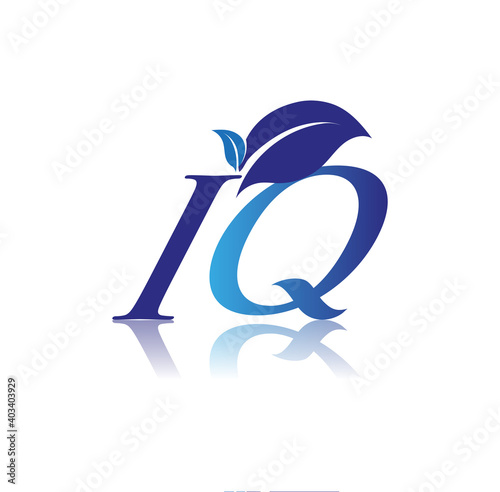 Initial Letter IQ With Leaf Logo, colored blue nature and environment logo. vector logo for business and company identity.