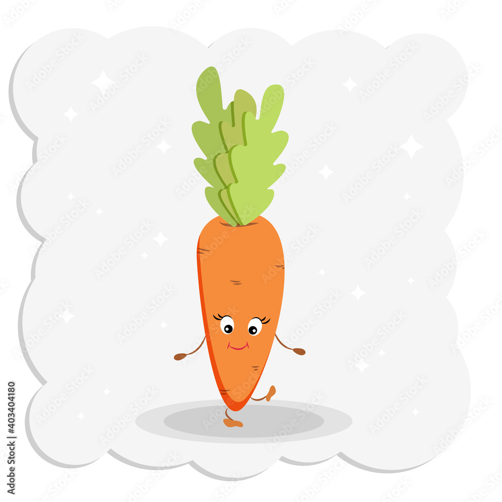 Cute carrot with face, arms and legs isolated on white background. Vector  illustration in flat style for childish design. Vegan Vegetables Stock  Vector
