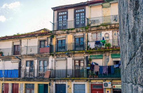 Old balconies in downtown Porto