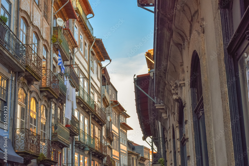 Typical Portuguese balconies in the city centre of Porto