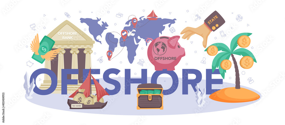 Offshore typographic header. Professional businessman help with financial