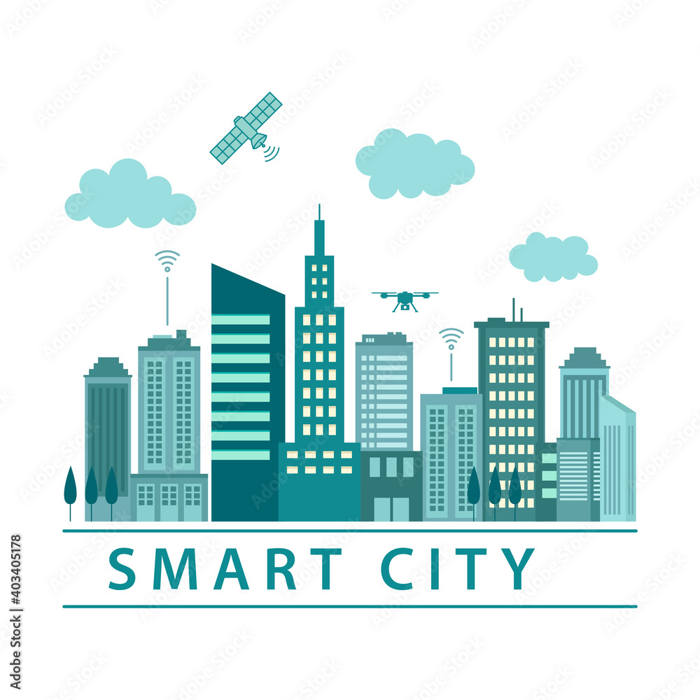 vector illustration of smart city with modern buildings
