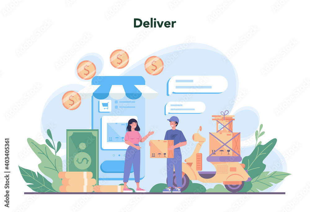 Delivery service. Courier in uniform with box from the truck. Delivery service. Courier in uniform with box from the truck.