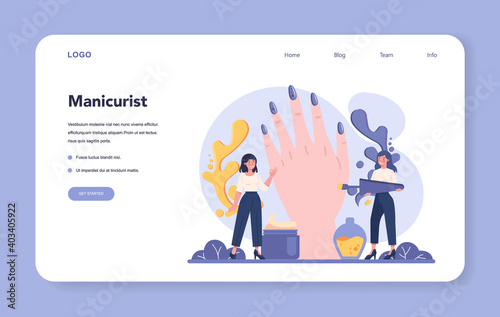 Manicurist service web banner or landing page. Beauty salon