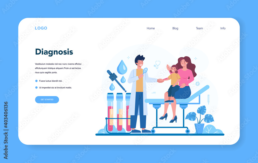 Pediatrician web banner or landing page. Doctor examining a child Pediatrician web banner or landing page. Doctor examining a child