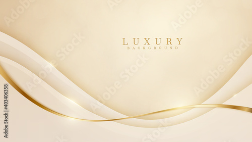 Abstract yellow luxury background with golden line and bokeh backdrop, paper cut style 3d concept Valentine's Day . vector illustration.
