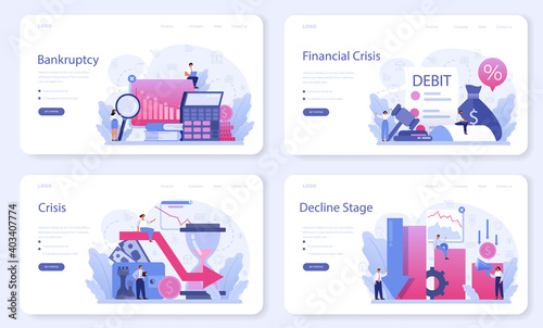 Decline stage web banner or landing page set. Finance crisis