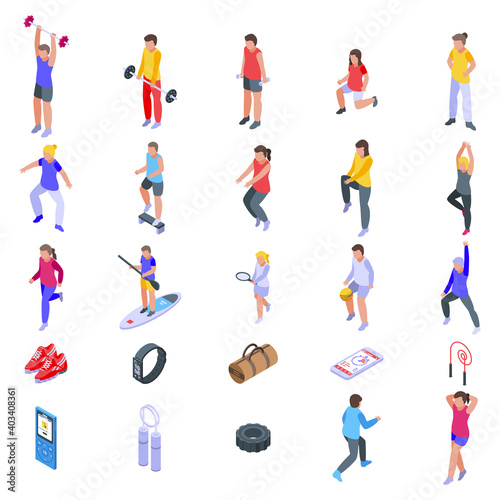 Physical activity icons set. Isometric set of physical activity vector icons for web design isolated on white background