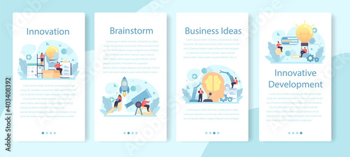 Innovation mobile application banner set. Idea of creative business solution
