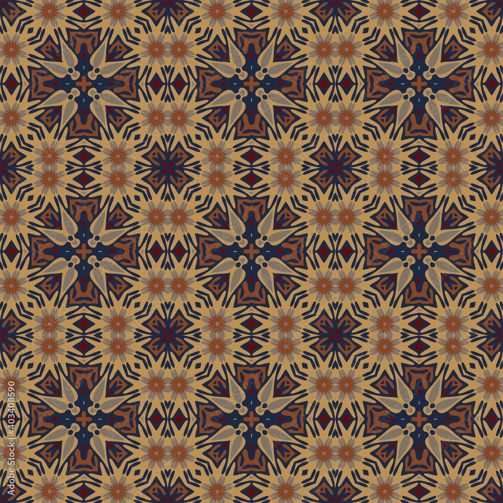 Creative trendy color abstract geometric pattern in brown beige blue, vector seamless, can be used for printing onto fabric, interior, design, textile, carpet.