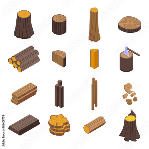 Trunk tree icons set. Isometric set of trunk tree vector icons for web design isolated on white background