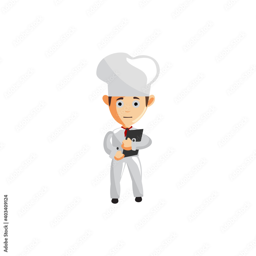 Chef character bring menu book creation Illustration Template Pose