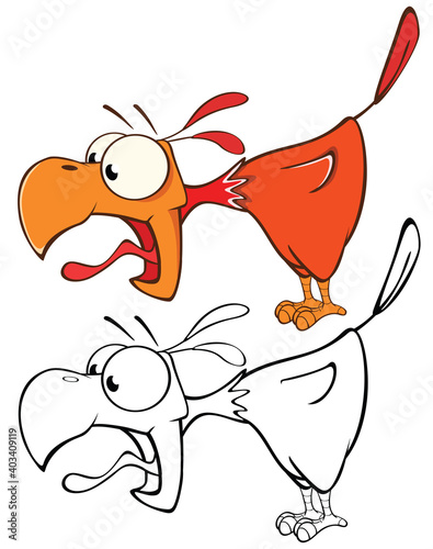 Vector Illustration of a Cute Cartoon Character Bird for you Design and Computer Game. Coloring Book