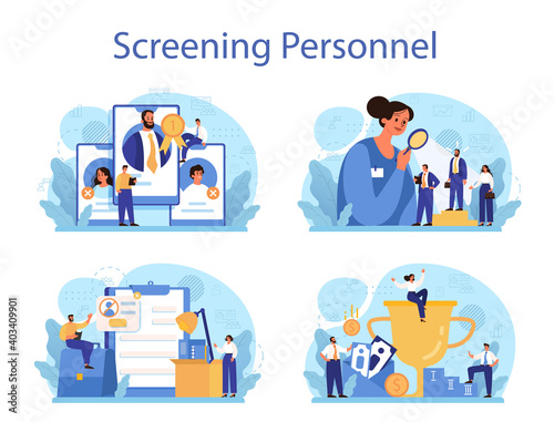 Personnel screening concept set. Business recruitment and empolyee